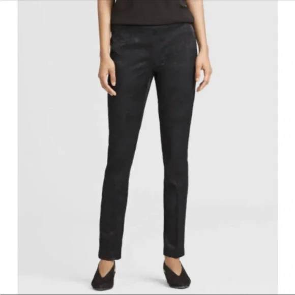 Eileen Fisher Fresco Organic Cotton Blend Textured Black Jacquard Pant Size 8 - Picture 1 of 8